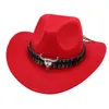 Fashion Cow Head Decorate Western Cowboy Hat for Children Faux Wool Vintage Gentleman Jazz Hats for Men Panama Cowgirl Hat