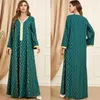 Abbigliamento etnico Abito elegante Ramadan Marocchino Casual Allentato con scollo a V Nastro di pizzo Abiti lunghi stampati Abaya per abito islamico da donna Dubai