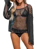 Women's T Shirts Bohemian Style Women S Crochet Long Sleeve Crop Top With Backless Hollow Out Design - Perfect For Beach Cover Up Or
