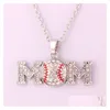 Kolye Kolye Softball Spor Kolyesi Anne Mektup Beyaz Sarı Kristal Rhinestone Ball Charm Bağlantı Zinciri Takım Hayranları Moda Dr DH09K