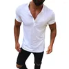 Camisetas de hombre Moda Color sólido Manga corta Cuello redondo Botón Camiseta casual