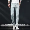 Men's Jeans Slim Skinny Men Elastic Korean Design Fashion Multi-Button Blue White Vintage Wash Cotton Stretch Denim Pants Trousers