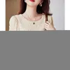 Women's Blouses Summer Puff Short Sleeve Blouse Women Korean Fashion Pleated Tops Ladies 2023 O Neck Loose Casual Elegant Simple Shirt 27264