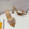 Geklede Schoenen Zilver Goud Kristal Strik Knoop Dames Glijsandalen Licht Gestippelde Toe Mule Transparante Hoge Hakken PVC Transparante Pump Slide Z230712