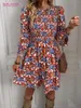 Casual Dresses S.FLAVOR Vintage Women's Smocked Bodice Printed Mini Elegant Lantern Sleeve Colorful A-line Party Vestidos De