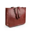 Storage Bags Women's Vintage Brown Leather Messenger Tote Shoulder Laptop Purse Shopping Bag Closet Organizer