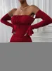 Casual Dresses Sexy Boob Tube Top Lade-up Push Up Long Sleeve Dress Flounce Bodycon Ruched Mini Women Off Shoulder