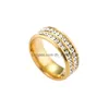 Med sidostenar koreanska ringar i rostfritt stål 2 rader Fl Crystal Rhinestone Diamond Tennis Ring För Kvinnor Mode Smycken Drop Dhfqj
