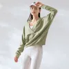 lu Pull à capuche pour femme - Col en V - Manches longues - Veste de yoga - Printemps et automne