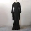 Sıradan Elbiseler Vintage Parlama Kolları Bodycon Zarif Parti Fishtail Elbise Kadın Giyim Gotik Şık Seksi İçi Boş Çık V-Beeck Uzun Kollu Çorna