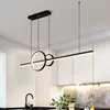 Lampade a sospensione Lampadari a LED per cucina domestica Tavolo lungo minimalista moderno Sala da pranzo Bar Lampada a sospensione per ufficio Illuminazione interna intelligente nera