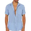 Chemises décontractées pour hommes Chemise d'été pour hommes Chemise rayée à manches courtes à revers unique Plage Patch Pocket Top