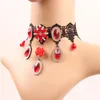 Pendant Necklaces Crystal Red Rose Flower Charm Necklace Black Lace Chokers For Bride Wedding Gothic Jewelry Tassel Link Choker Accessories