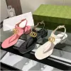 Designer women's shoes leather fashion flat bottom sandals outdoor beach shoes high heel 4cm casual comfortable flip flop Clip Foot double buckle with box