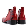 Hiver britannique en cuir véritable bottines pour hommes rouge peau de serpent bout carré métal bottes militaires moto robe fête homme