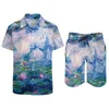 Survêtements pour hommes Flower Print Men Sets Monets Water Lilies Casual Shirt Set Retro Beach Shorts Summer Custom Suit 2 Piece Clothing Plus Size