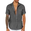 Chemises décontractées pour hommes Chemise d'été pour hommes Chemise rayée à manches courtes à revers unique Plage Patch Pocket Top