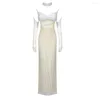 Sukienki na co dzień VC Fashion Party Dress Women Sexy High Split Luxury Pearl Design Mesh Patchwork Cekiny Maxi Long Stage Performance