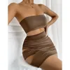 Sıradan elbiseler seksi bandeau askısız mini elbise yaz asimetrik içi boş out kısa kulüp bodycon kadınlar için sıkı akşam kulübü d038