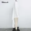 Damblusar Skjortor Mutevole Dam Casual Flare Sleeve Oregelbunden blusskjorta Sexig Asymmetrisk Långskjorta Mode Framknapp Vit Hög Låg Toppar 230705