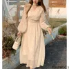 Fritidsklänningar Koreansk Chic Elegant Temperament 2023 Japan Girls A Line Söt Feminin Vestidos Hollow Out Lång Retro Vintage Klänning