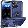 磁気カーホルダー キックスタンド 電話ケース iPhone 15 Pro Max Plus用 高耐久 頑丈 落下防止カバー フィンガーリング付き アーミーグリーン