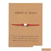 Charm Bracelets Aço Inoxidável Love Heart Make A Wish Card For Women Men Handmade String Rope Wrap Bangle Fashion Friendship Jewelry Dhv3V