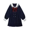 Abiti casual Principessa Sweet Lolita Dress Bobon21 Navy Wind College Uniformi JK Vita alta Ricamato Pieghe Moda Donna C1859