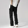 Mannen Jeans Streetwear Rood Wit Balck Jeans Mannen Slanke Rechte Gescheurd Gat Patchwork Plooien Hip Hop Punk Rock Jeans Broek Y2k Denim Broek 230705