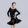 Bühnenkleidung Latin-Wettbewerbsoutfit Mädchen Schwarzer Samt Tänzerin Kleidung ChaCha Performance Kostüm Body Rock Rumba Dancewear DL10133
