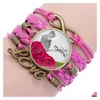 Braccialetti con ciondoli We Love You Mom Infinity Bracciale Best Ever Glass Cabochon Intrecciato Corda in pelle Bracciale avvolgente per donne Mama Mothers D Dhdwq