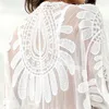 Damen-Badebekleidung, modisch, für Damen, transparent, Blumenstickerei, Schnürung, einfarbig, lange Strickjacke, Sommer, Sonnenschutz, Strandkleidung