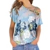 Camiseta feminina tribo com ombro inclinado manga curta top 2023 tatuagens de verão estampada moda havaí solta respirável sexy camiseta