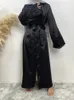 Abbigliamento etnico Design Eid Abaya Satin Kimono Abito lungo da donna musulmana Nero Abaya islamico Caftano marocchino Abito da donna africano di lusso