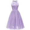 Kjolar Robe Femme Ete Rouge Dam Vintage Princess Blommor Spets Cocktail Halsring Party Aline Swing Dress Vestidos Elegante I lager