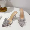 Geklede Schoenen Zilver Goud Kristal Strik Knoop Dames Glijsandalen Licht Gestippelde Toe Mule Transparante Hoge Hakken PVC Transparante Pump Slide Z230712