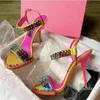 Designer 2023 Luxry Sandals Women Rainbow Color Shiny Crystal High Heel Summer Fashion Rhinestone Wedding Shoes