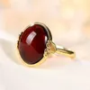 Bagues de Grappe Ambre Rouge Naturel 925 Argent Sterling Plaqué Or Réglable Ambres de Sang Mexicain Partie Bague De Mariage Femmes Bijoux Cadeaux