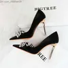 Отсуть обувь Bigtree Bling Antestone Bow High Heels 2023 Женские весны/лето шикарные туфли элегантное свадебное платье 34-40 Z230710