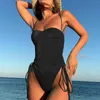 Women's Swimwear 2023 Swimsuit Sexy Cut Out With Waistband High Waist Front Lace Up Bikini