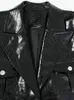 Damenjacken Lautaro 2-teilige Sets Damen-Outfits Schnür-Midirock aus schwarzem, glänzendem Leder mit Seitenschlitz und bauchfreiem Top 230705