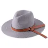 Women Classic Flat Brim Belt Straw Cap Sun Hat Simple Summer Beach Hat Female Casual Panama Hat Lady Fedora