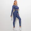 Tenues de yoga 2 pièces survêtement sans couture ensemble de yoga sexy à manches longues haut court taille haute leggings vêtements d'entraînement de gymnastique 2 pièces vêtements de sport femmes ensemble 230705