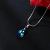 Necklace Earrings Set Original Colorful Blue Crystals From Austria Silver Color Pear-Shaped Pendant Dangle For Women