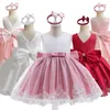 Robes de fille bébé filles 1er anniversaire vêtements enfant en bas âge enfants arc dentelle robe de baptême sans manches mignon petite fête de mariage robe de princesse