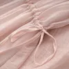 2023 夏ピンクソリッドカラーのパネルドレス半袖ラウンドネックウエストベルト付き膝丈カジュアルドレス W3L045902