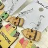 Dangle Earrings Color Crayon Pendant Tassel Teach Pencil Student Teacher Double-sided Wood