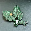 Broches Prachtige Retro Groene Zirkoon Bladeren Vrouwelijke Licht Luxe Creatieve Emaille Bug Broochpins Voor Unisex Jasje Corsage