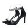 Sandals 2023 Line With High Heel Women Thin Heels Open Toe Sexy Rhinestone Chain Fairy Wind