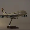 Druckgussmodell 1, 160, Maßstab 50, 5 cm, Flugzeug 380 A380 ETIHAD Airline W Licht und Rad, Kunststoffharz-Flugzeug für Sammlung 230705